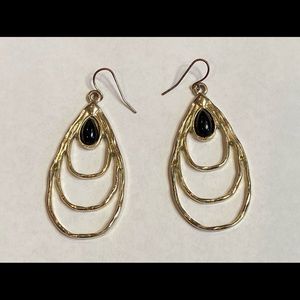 Silver Hammered Teardrop Dangle Earrings Black